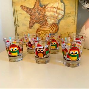 Holiday Owl Shot Glass Set - Festive Red & Green